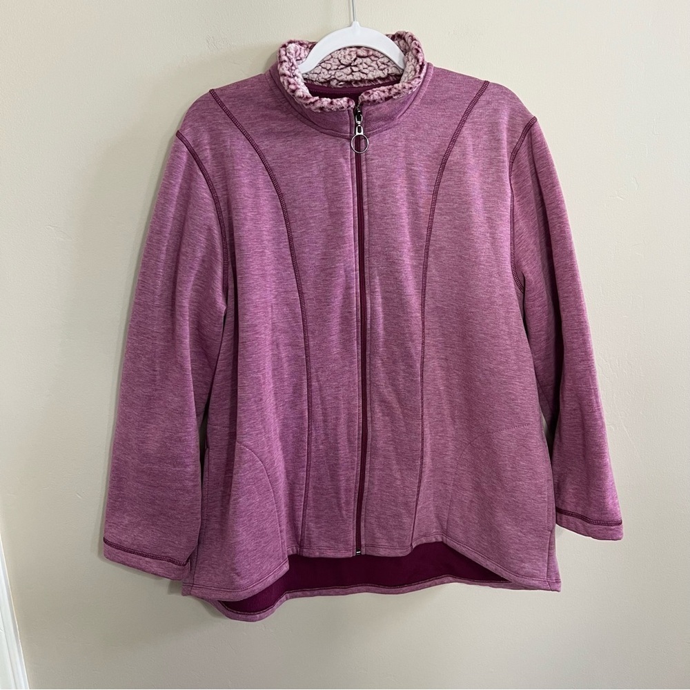 Cuddl Duds Women's Fleece Lined Full Zip Jacket Sweater Heathered Purple size XL